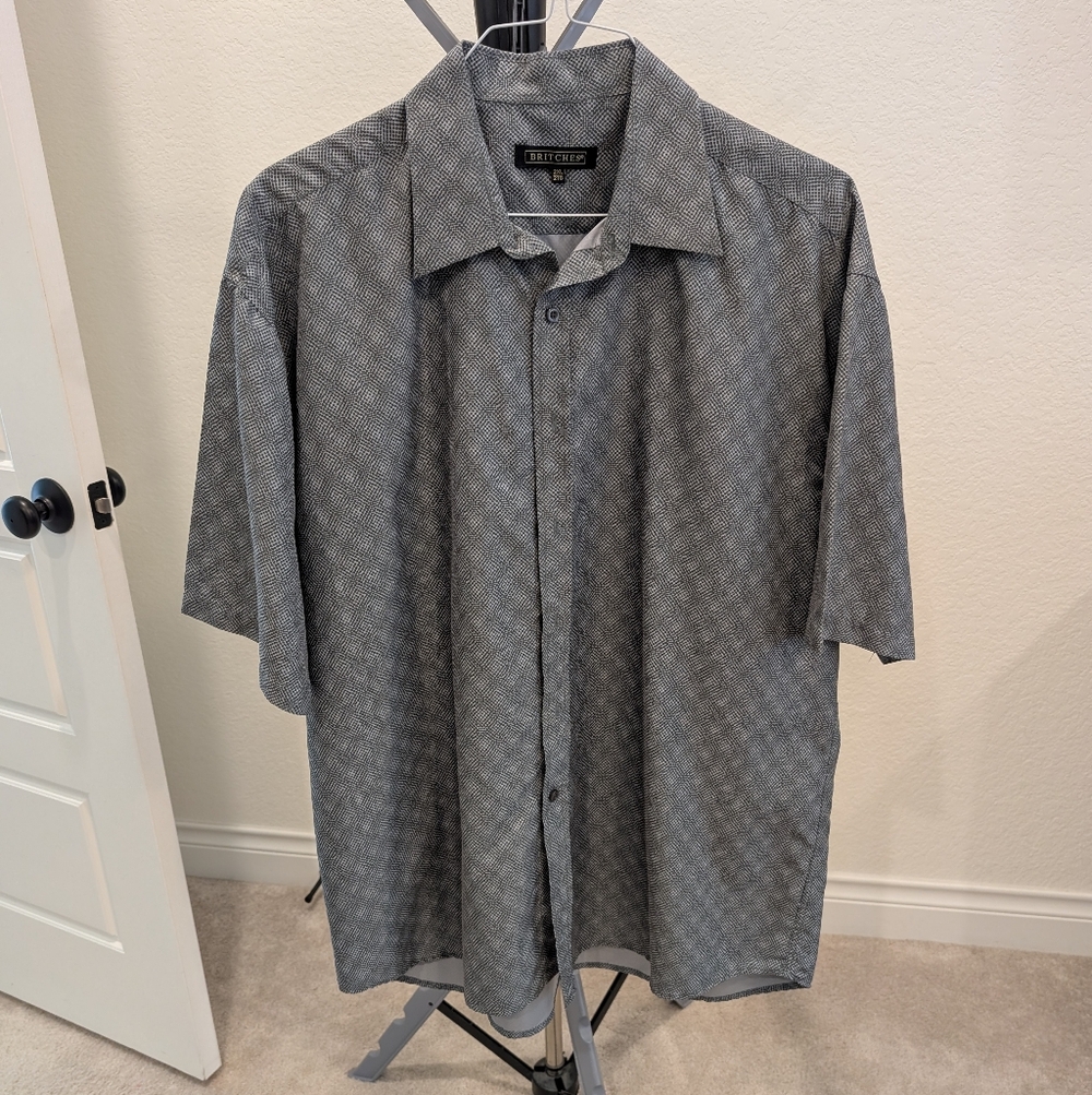Men's 2XL BRITCHES Gray Patterned Button Shirt